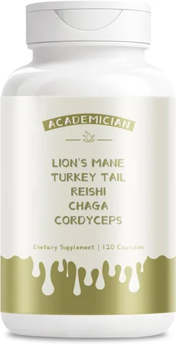 Cápsula de suplemento de melena de leones con hongos Cordyceps Cola de Turquía Champiñones Chaga Cápsula Suplemento de hongos Reishi - 120 unidades
