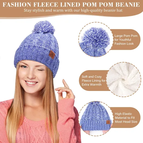 Miniatura 2 de Conjunto de bufanda larga de punto acanalado con forro polar y gorro para pantalla táctil, regalos para mujer