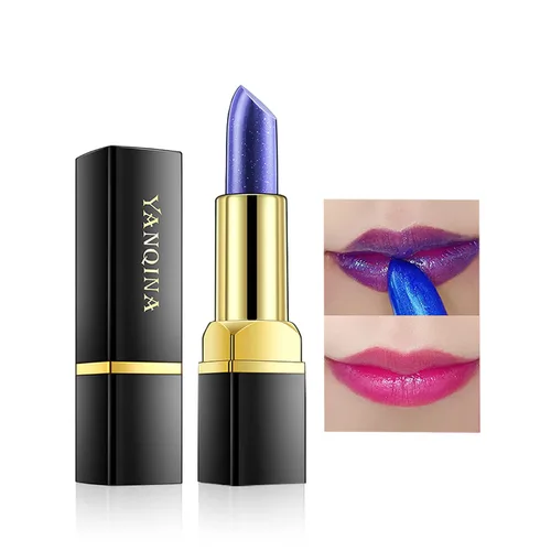 Lápiz labial mágico azul, lápiz labial que cambia de color con brillo (azul cambia a rosa), bálsamo labial hidratante natural, labial mágico de azul