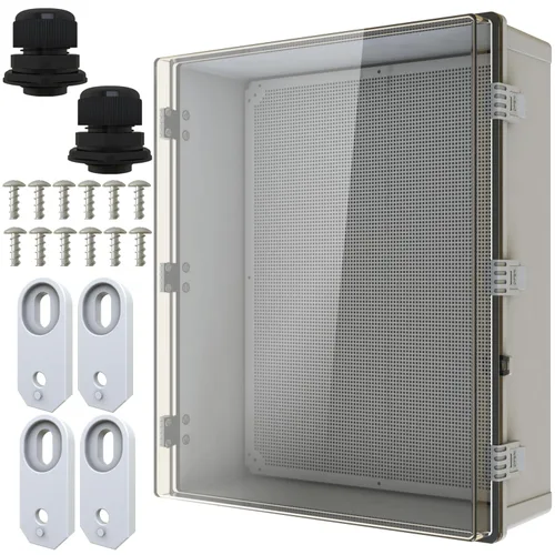 Miniatura 20 de MAKERELE Caja eléctrica impermeable pequeña al aire libre IP67 ABS caja de plástico con placa de montaje, cubierta gris con bisagras, soporte