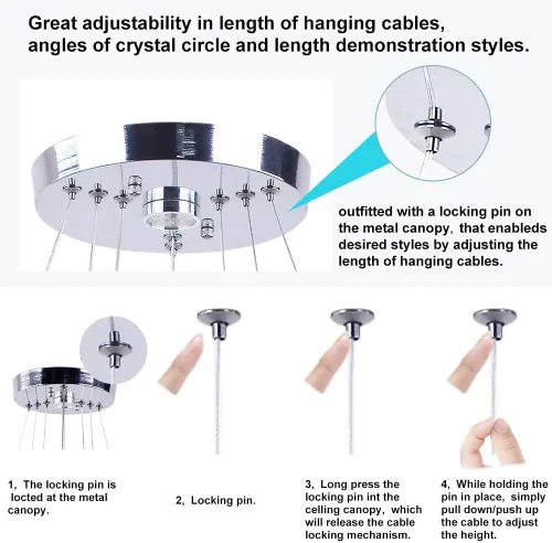 Miniatura 4 de Candelabros de cristal modernos para bricolaje, 3 anillos, lámpara colgante LED regulable para cocina, comedor, sala de estar, dormitorio, base