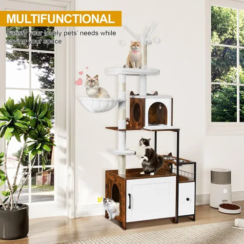 Miniatura 3 de Snughome Árbol para Gatos con Recinto para Caja de Arena, Torre Moderna 3 en 1 para Gatos de Interior, Mueble Oculto para Caja de Arena de 67.32