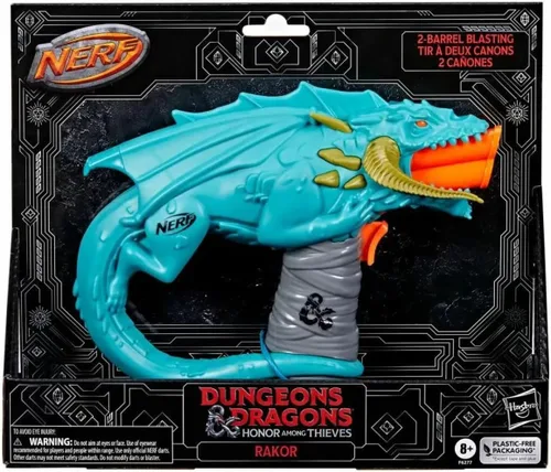 Nerf Dungeons & Dragons Rakor Blaster, 4 dardos Elite 2.0, juegos al aire libre para niños, juguetes D&D Blaster para edades de 8 años en adelante