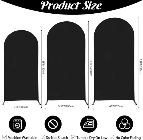 Miniatura 2 de Juego de 3 fundas de spandex ajustables para arco de boda, fondo negro, fundas redondas para soporte Chiara para boda, fiesta de cumpleaños, baby
