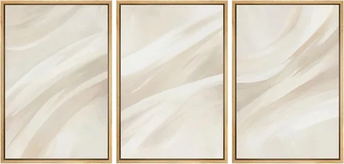 Miniatura 31 de SIGNWIN Lienzo enmarcado para pared, arte con pinceladas de flujo neutro en tonos beige abstractos, ilustraciones, arte moderno, decorativo