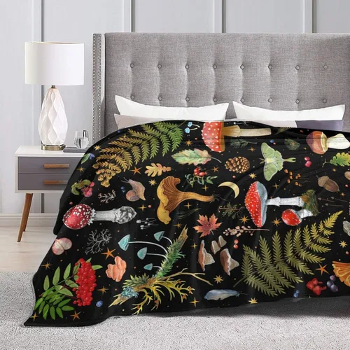 Miniatura 5 de Manta de franela de vellón de hongos, manta de felpa ligera y acogedora para dormitorio, sala de estar, sofá o sillón, 50 x 40 pulgadas