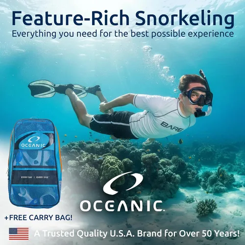 Miniatura 2 de Conjunto de esnórquel Oceanic para adultos – Equipo premium de esnórquel para adultos con esnórquel de tapa seca, máscara de vidrio templado