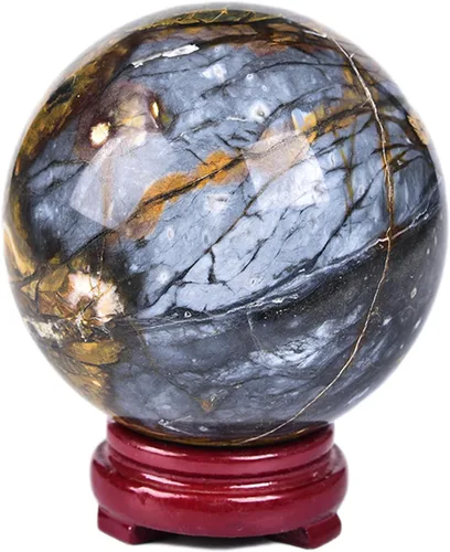 JIC Gem Esfera de cristal de cuarzo Pietersite, bola de cristal decorativa azules y marrones dorados para meditación, decoraciones de mesa de