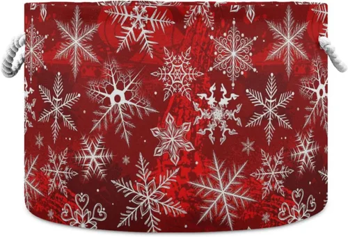 Cesta de almacenamiento grande de Navidad con patrón rojo de copos de nieve para juguetes, ropa, caja de almacenamiento de ropa sucia, bolsa Patrón 5