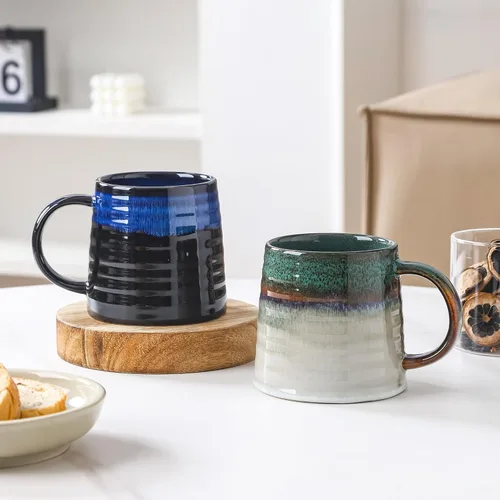 Miniatura 3 de Taza de café grande de cerámica, tazas de cerámica hechas a mano, tazas de té con mango grande para oficina y hogar, 15.5 onzas, aptas para Azul