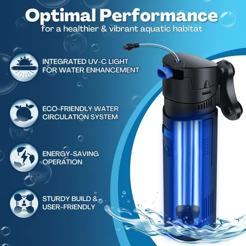 Miniatura 2 de Flexzion Filtro de acuario U-V, filtro de tanque de peces de 100 galones con luz U-V para limpieza de control verde, bomba sumergible de acuario