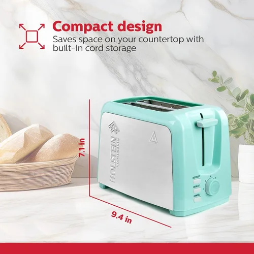 Miniatura 7 de Holstein Housewares Tostadora de 2 rebanadas con 7 ajustes de tostado, ranuras extra anchas, recalentamiento, descongelación, cancelación
