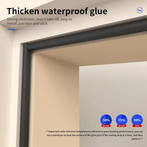 Miniatura 5 de Tira de sellado para puertas y ventanas, sellos de respaldo autoadhesivos para gran espacio (65 pies, negro)