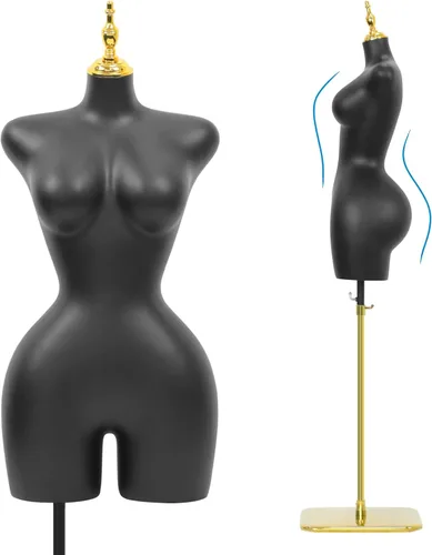 Miniatura 6 de Torso de maniquí BBL para mujer negra, 68 a 92 pulgadas de altura ajustable con base de soporte de metal, adecuado para exhibición de ropa y joyas