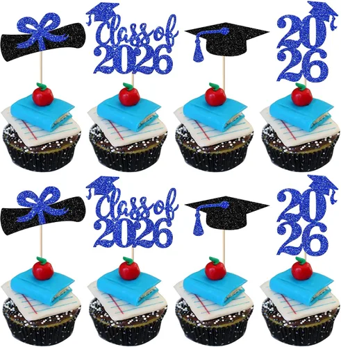 Miniatura 37 de Paquete de 24 adornos para cupcakes de clase 2025 con purpurina 2025 para diploma de graduación 2025 para cupcakes temáticos de graduación 2025