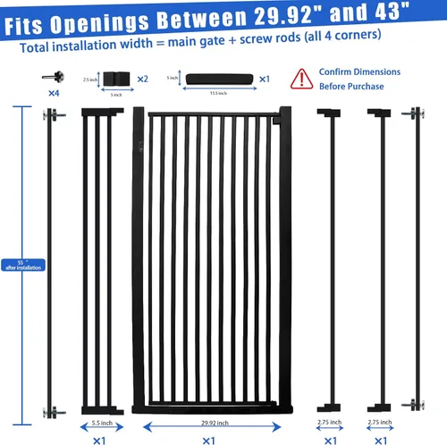 Miniatura 2 de SHYUJAJIE Puerta para mascotas extra alta de 55 pulgadas para gatos, puertas para perros anchas ajustables de 29.92"-43", puerta alta para mascotas