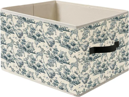 Miniatura 18 de Caja de Almacenamiento Floral Rústica Azul y Blanca con Asas, Canasta Organizadora Plegable Botánica de Flores Grandmillennial Caja de Juguetes