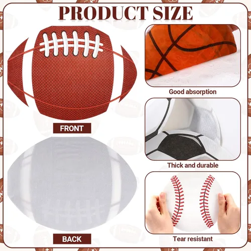 Miniatura 3 de Honoson 100 servilletas de baloncesto para fiestas de cumpleaños, suministros de fútbol, baloncesto, béisbol, fútbol, papel desechable, cóctel