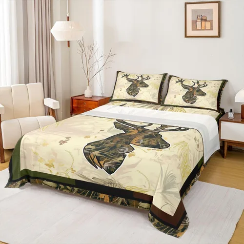 Miniatura 20 de Rustic Lodge - Juego de sábanas tamaño individual con diseño de oso y alce, diseño de retazos, color rojo y negro, a cuadros, ropa de cama de Multi
