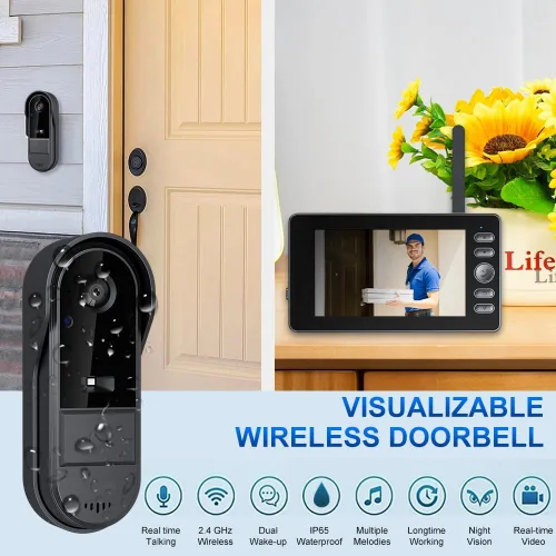 Miniatura 2 de Timbre con cámara inalámbrica sin suscripción con monitor para el hogar/apartamento, Timbre con cámara 1080P no necesita aplicación/WiFi, video