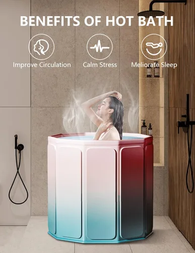 Miniatura 5 de Bañera portátil para adultos, bañera plegable independiente para ducha, bañera de hielo caliente con espuma térmica gruesa para mantener
