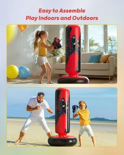Miniatura 6 de QPAU - Saco de Boxeo para Niños, Bolsa de Boxeo Inflable Estable de 66 Pulgadas con Guantes de Boxeo, Soporte, Juguetes de Boxeo para Niños de 6 a