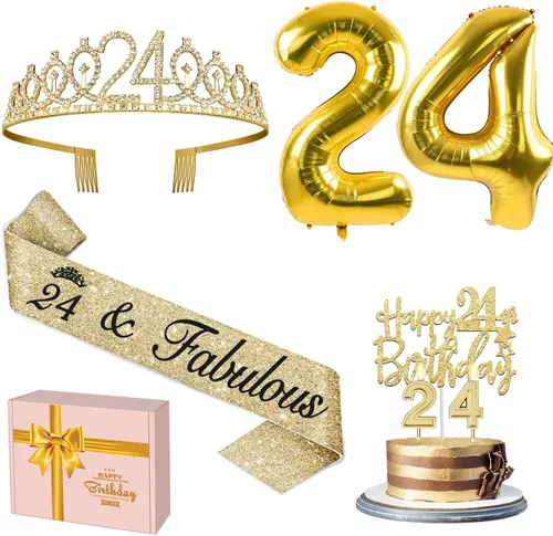 Miniatura 22 de Decoraciones doradas de 70 cumpleaños para mujer con banda y tiara de cumpleaños 70, adorno para pastel y velas, globos de números, regalos de 70
