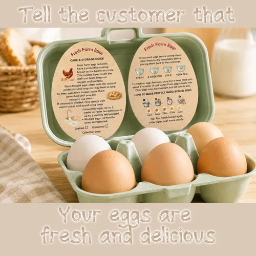 Miniatura 5 de Tarjetas de instrucciones de manejo de huevos de Fresh Farm – 2.7 x 3.5 pulgadas – Estilo en forma de huevos – Sellos de huevos para el cuidado