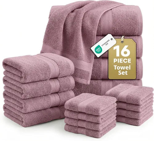 Miniatura 12 de LANE LINEN - Juego de toallas de baño de 16 piezas, color gris espacial, 100% algodón, altamente absorbente, 4 para manos y 8 paños