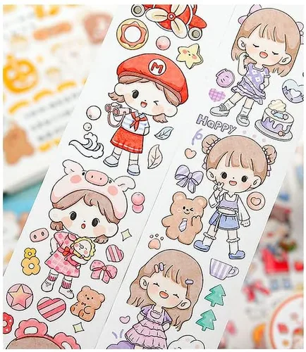 Miniatura 5 de Kawaii Art Washi Tape - Linda cinta adhesiva para escuela, suministros de oficina, estética, caricaturas, juego de cinta adhesiva decorativa