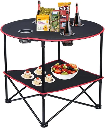 Miniatura 8 de LEADALLWAY Mesas de Camping Plegables Ligeras Mesa Portátil para Exteriores con 4 Portavasos y Bolsas de Transporte para Picnic al Aire Libre, negro