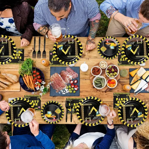 Miniatura 5 de Platos y servilletas de fiesta de construcción sirven 50, suministros de cumpleaños de construcción, 200 piezas, juego de vajilla de camión volquete