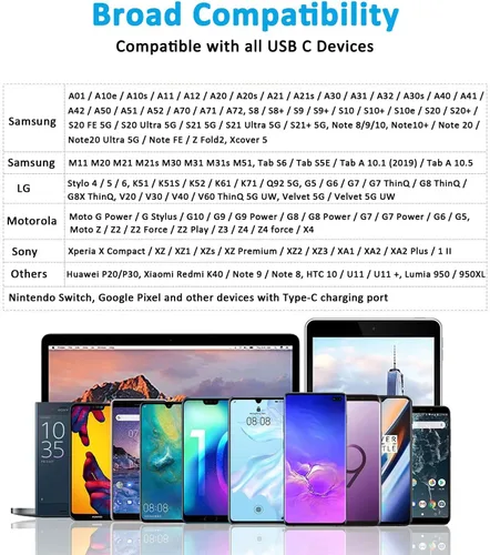Miniatura 7 de Cable USB C de 10 pies, paquete de 2 cables de carga USB A a tipo C, cable de carga rápida de 3A para Samsung Galaxy S23 S22 S21 S20 A01 A02s A10e