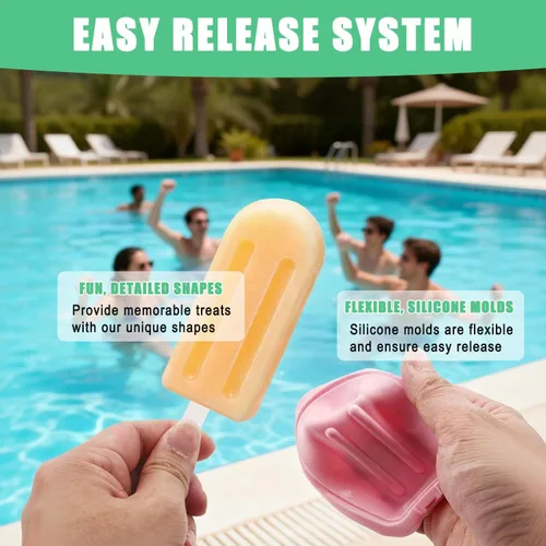Miniatura 3 de Moldes apilables de silicona para paletas de hielo, paquete de 4 con palos, máquina de paletas de hielo casera reutilizable, diseño sin goteo y sin