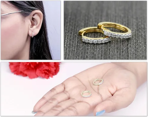 Miniatura 4 de Dazzlingrock Collection - Pendientes de aro redondos de oro de 10 quilates con diamantes blancos
