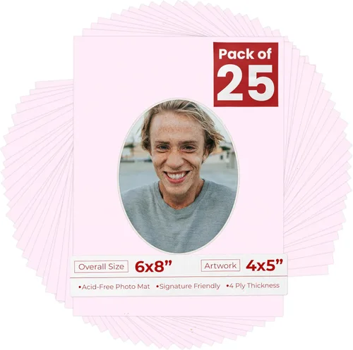 Miniatura 48 de Alfombrilla de 6 x 8 pulgadas, corte biselado para fotos de 4 x 5 pulgadas, diseño ovalado de color gris medio, sin ácidos, mate para proteger tus