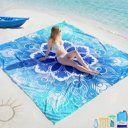 Miniatura 11 de BYDOLL Manta de playa impermeable a prueba de arena, grande sin arena, 78 x 81 pulgadas, 10 x 9 pies, manta ligera de gran tamaño sin arena, manta
