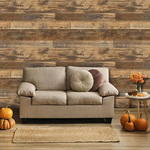 Miniatura 3 de Decoroom Papel tapiz de madera para despegar y pegar de 17.7 x 394 pulgadas, papel de pared de madera envejecido Marrón