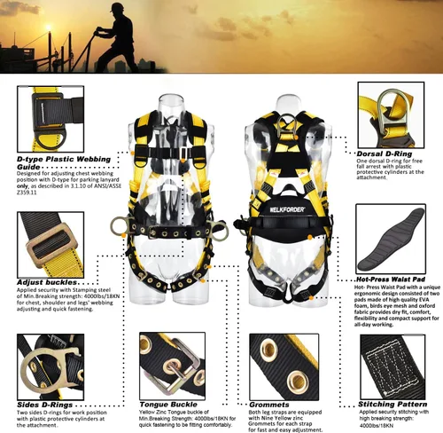 Miniatura 3 de 3D-Rings Fall Potection Safety Harness With Waist＆Leg Tounge Buckles Waist & Shoulder Pad Support ANSI Compliant