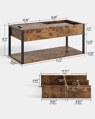 Miniatura 3 de KJGKK Mesa auxiliar, mesa central de 40 pulgadas con estante de almacenamiento, mesa de centro rectangular, para sala de estar, sin herramientas