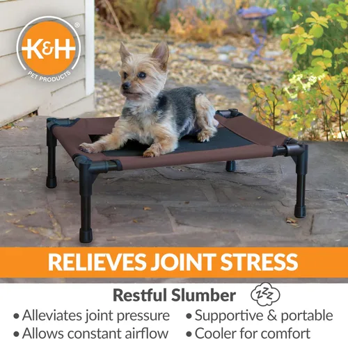 Miniatura 3 de K&H PET PRODUCTS Cuna de animal doméstico original Cama de perro elevada Chocolate / malla negra Pequeño 17 x 22 x 7 pulgadas Malla Chocolate/Negro