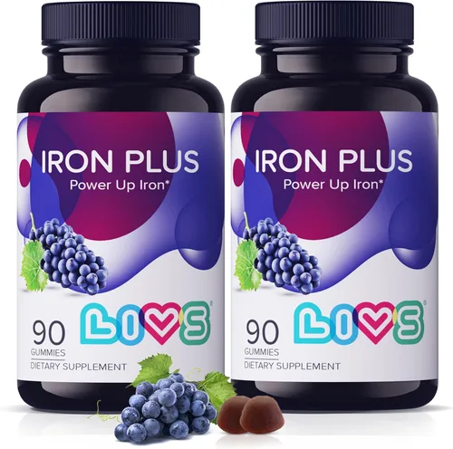 LIVS Gomitas Iron Plus – Suplemento de hierro suave de 20 mg para mujeres y hombres – Apoyo a la anemia – Vitamina C para absorción – Biotina,