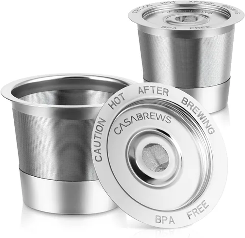 CASABREWS CASKF02 - Filtros reutilizables para tazas K, paquete de 2 cápsulas de café recargables de acero inoxidable para cafeteras Keurig 1.0,