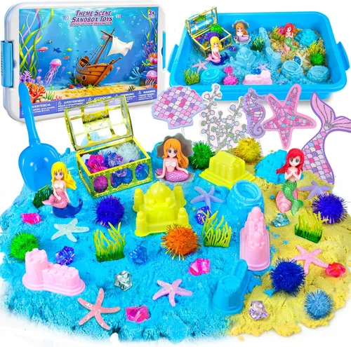 YongnKids Juguetes de Caja de Arena Sensorial de Sirena para Niños Pequeños Niñas - Juguetes de Sirena para Niños Kit de Arena de Juego Juguete de