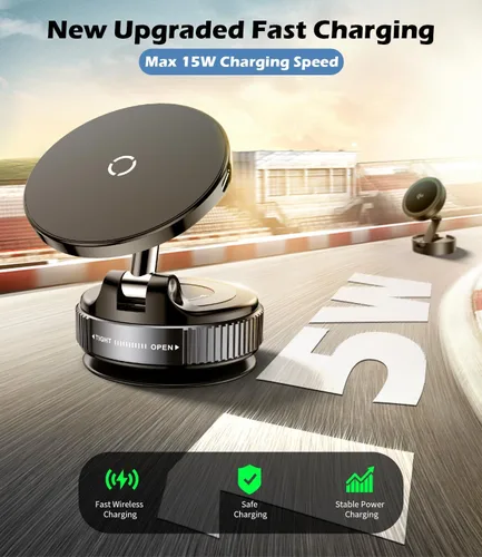 Miniatura 2 de Cargador inalámbrico de 15 W, soporte magnético para teléfono de automóvil [ventosa al vacío] Soporte de automóvil ajustable y plegable de 360°