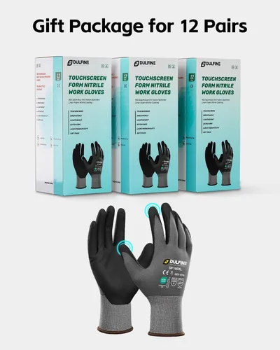 Miniatura 7 de DULFINE Safety Work Gloves for Men & Women, MicroFoam Nitrile Coated Nylon Black Grip for General Purpose, 3/6/12/36 Pairs Gris