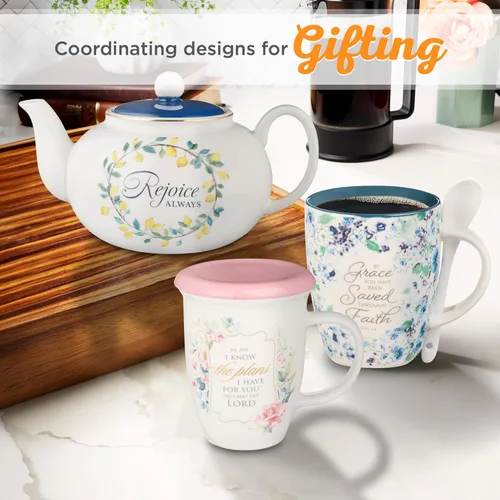 Miniatura 6 de Christian Art Gifts Juego de taza de café y té con cuchara de cerámica para mujer: By Grace You Have Been Saved - Efesios 2:8 Versículo de la Biblia