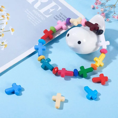 Miniatura 6 de PH PandaHall 300 cuentas de cruz acrílicas, 15 colores, coloridas cruz, cuentas de Pascua, cuentas sueltas para Pascua, Eid, Mubarak, Ramadán