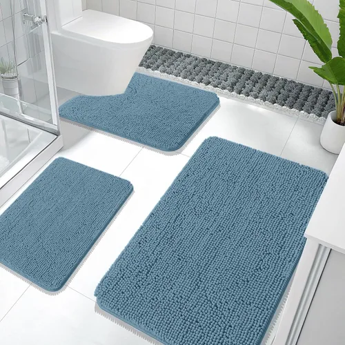 Miniatura 75 de OLANLY Juego de Alfombras de Baño de 3 Piezas, Tapetes de Baño de Chenilla Suave y Absorbente y Alfombra de Contorno en Forma de U para Inodoro