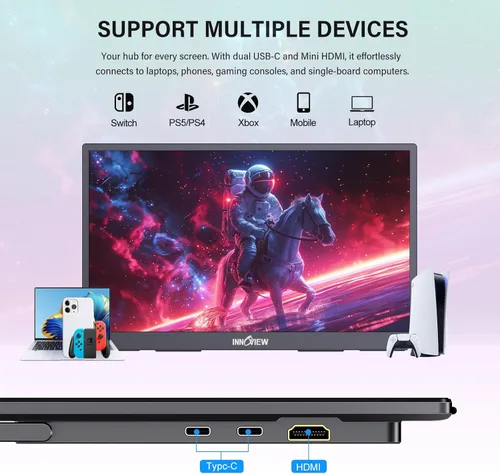 Miniatura 5 de InnoView Monitor portátil 4K de 18.5 pulgadas 3840 x 2160 UHD USB-C HDMI para laptop, pantalla de juegos para computadora IPS de 10 bits, monitor